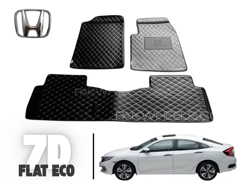 Honda Civic X | 2016-2022 | 7D Flat Eco Mats | Honda Civic X Black Color 7D Eco Mats  Image-1