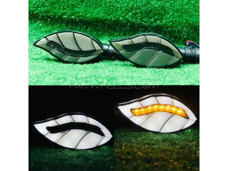 Universal Bike Leaf Style Indicators with Running DRL – White & Yellow | 2 Pcs Set Image-1