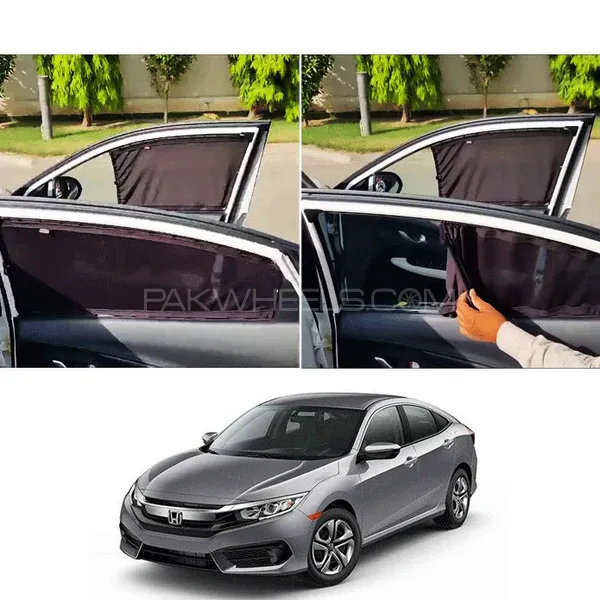 Honda Civic 2017 Custom Fit Railing Curtains Sun Shade - 4pcs Image-1