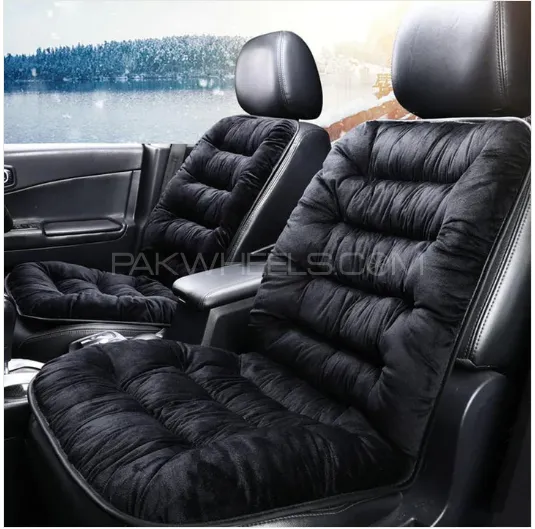 Universal Car Velvet Seat Cushion | Soft Velvet Fabric for Extra Comfort - Black Image-1