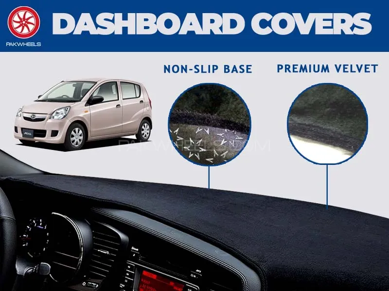 PakWheels Velvet Dashboard Cover For Daihatsu Mira 2007 - 2012 | Non-Slip | Washable | Heat Proof Image-1