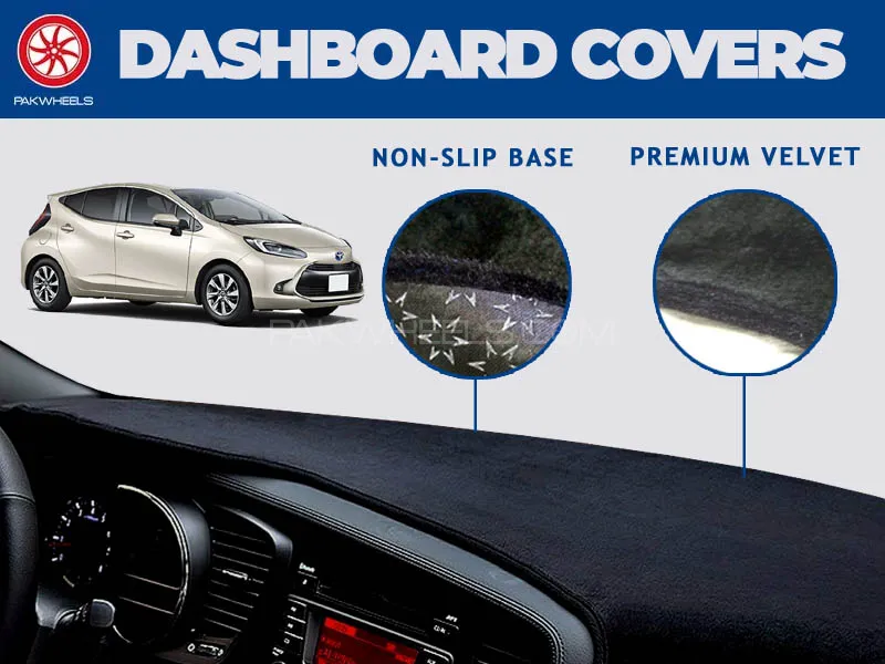 PakWheels Velvet Dashboard Cover For Toyota Aqua 2021 - 2023 | Non-Slip | Washable | Heat Proof Image-1