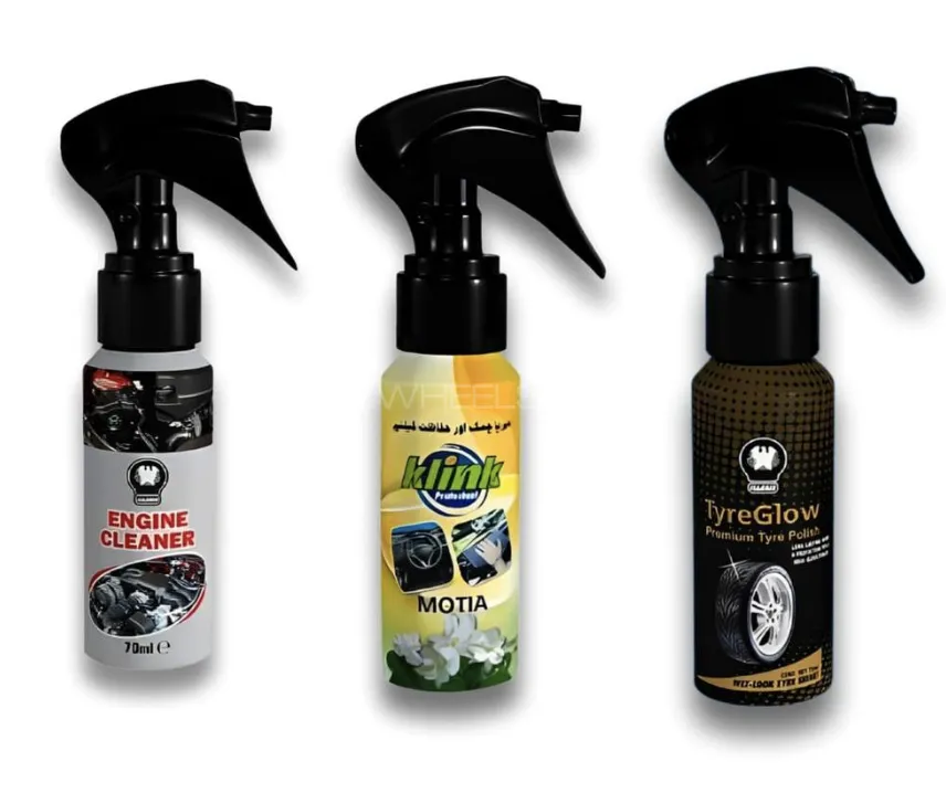 3-in-1 Car Care Combo – Engine Cleaner, Tyre Glow Polish & Motia Air Freshener – Premium Car Detaili Image-1