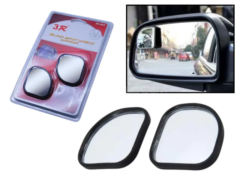 3R 1 Pair | Blind Spot Mirrors | Vehicle Square Rear View Wide Angle Round Convex Mirror  Image-1