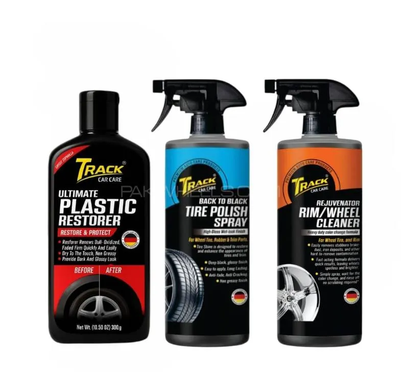 Track 3 in 1 Kit- Plastic Restorer 300g,Tire Polish Spray 500ml And Wheel Cleaner 500ml  Image-1