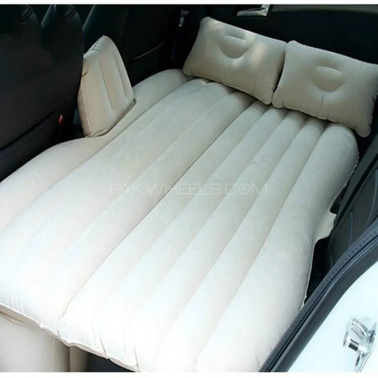 Universal Car Air Mattress Travel Inflatable Car Bed Beige Image-1