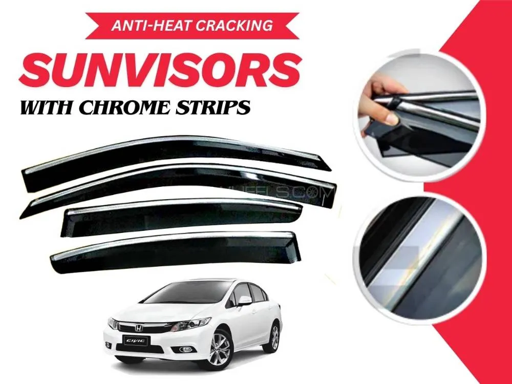 Honda Civic 2013 - 2015 Sun Visor With Chrome Strips | Air Press | Anti-Heat Cracking Sun Visors  Image-1