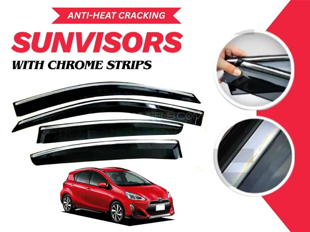 Toyota Aqua 2012 - 2020 Sun Visor With Chrome Strips | Air Press | Anti-Heat Cracking Sun Visors Toyota Aqua 2012 - 2020 Sun Visor With Chrome Strips | Air Press | Anti-Heat Cracking Sun Visors Image-1