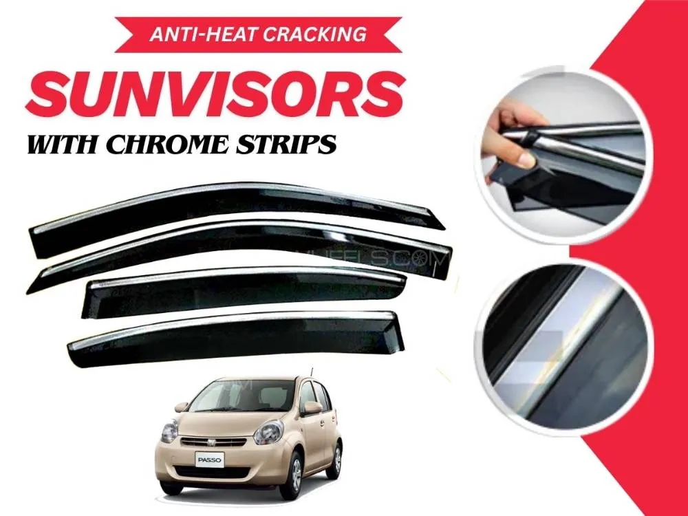 Toyota Passo 2011 - 2016 Sun Visor With Chrome Strips | Air Press | Anti-Heat Cracking Sun Visors  Toyota Passo 2011 - 2016 Sun Visor With Chrome Strips | Air Press | Anti-Heat Cracking Sun Visors  Image-1