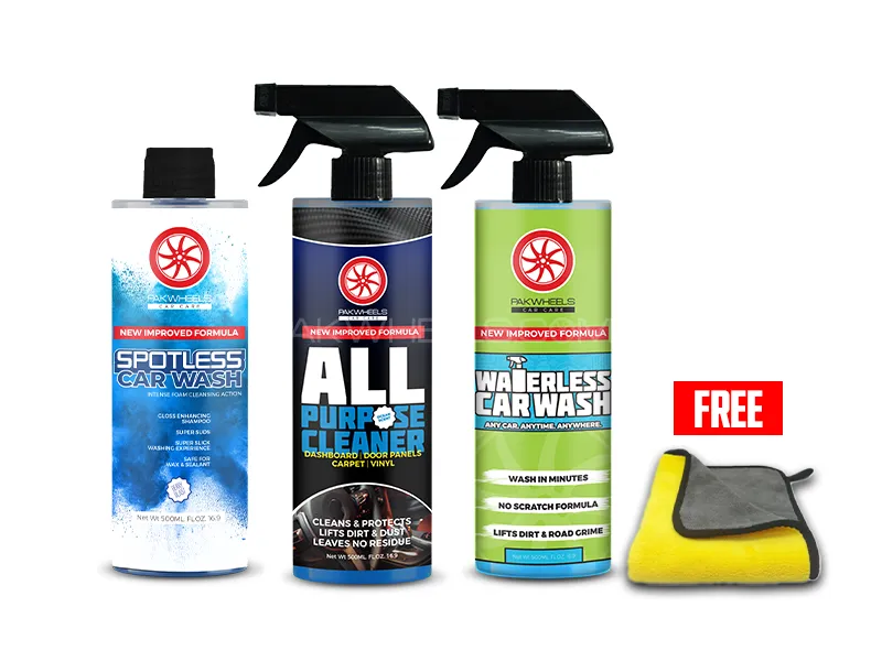 PakWheels Waterless Car Wash All Purpose Cleaner And Car Shampoo Bundle - Pack of 3 -Free Microfiber Image-1