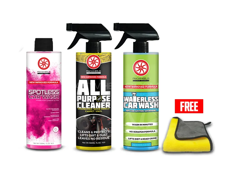 PakWheels Waterless Car Wash All Purpose Cleaner And Car Shampoo Bundle - Pack of 3 -Free Microfiber PakWheels Waterless Car Wash All Purpose Cleaner And Car Shampoo Bundle - Pack of 3 -Free Microfiber Image-1