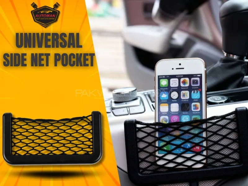 Universal Side Net Pocket for Cars – Stretchable Car Storage Organizer | AutoManPK Image-1