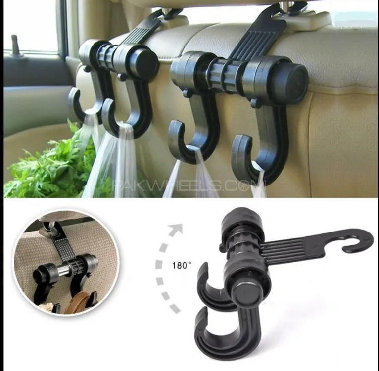 Car Seat Headrest Hook (Pack of 2) | Heavy-Duty Bag Holder | Universal Car Back Seat Organizer Hook  Image-1