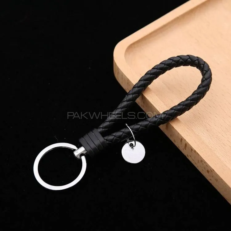  Trendy Leather Cord Keychain Black Image-1