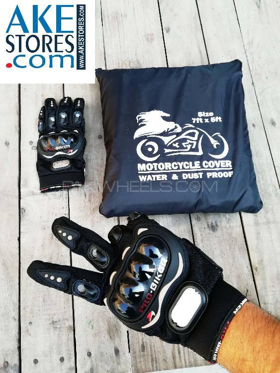  Power Pack!! Pro Biker Gloves + Waterproof Cover  Image-1
