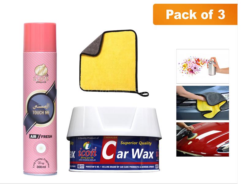 Icon Plus Car Wax With Microfiber Cloth Small And Air Freshener - Pack Of 3 Image-1
