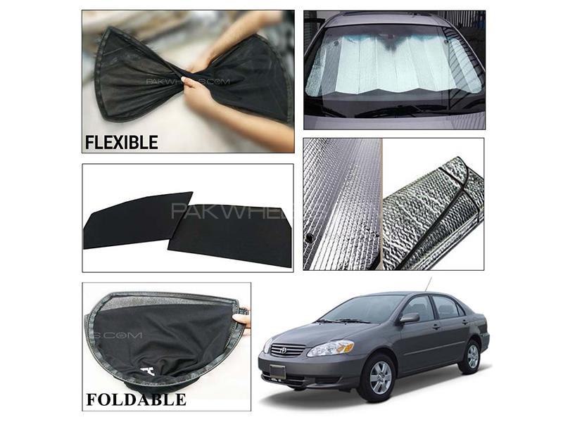 Toyota Corolla 2002-2008 Foldable Shades And Front Silver Shade - Bundle Pack  Image-1