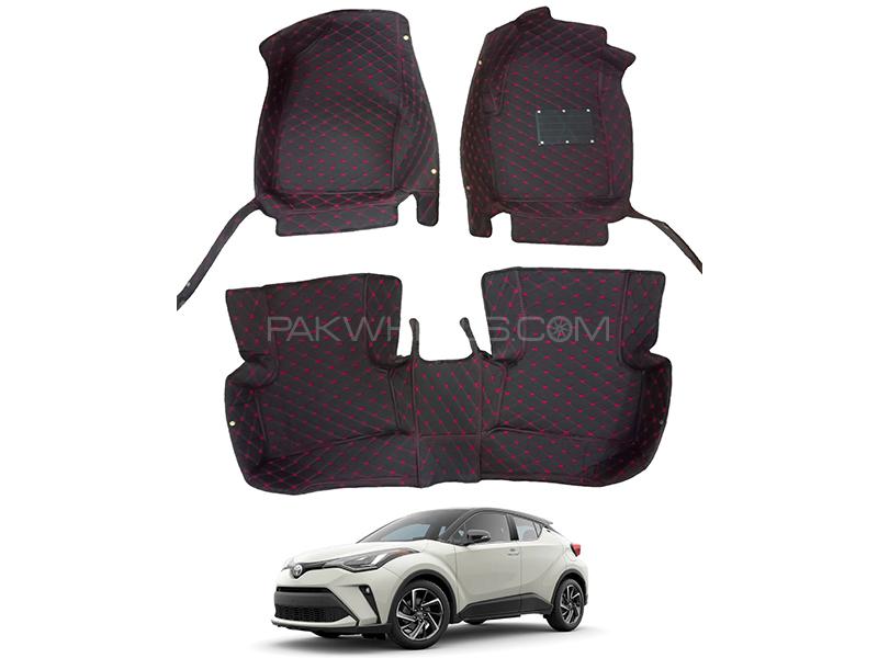 Toyota C-HR 7D Luxury Floor Mats With Burrs - Black & Red Image-1
