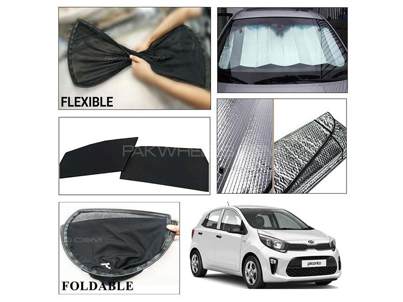 Kia Picanto 2019-2021 Foldable Shades And Front Silver Shade - Bundle Pack  for sale in Karachi Image-1