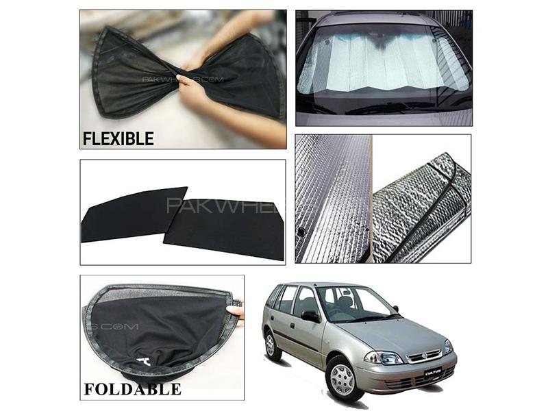 Suzuki Cultus 2007-2017 Foldable Shades And Front Silver Shade - Bundle Pack  Image-1