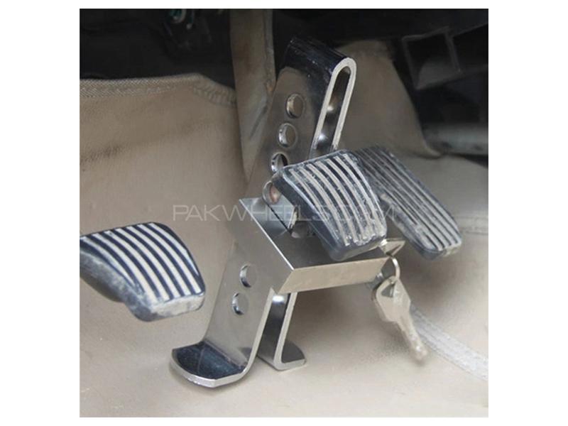 Anti Theft Pedal Metal Lock | 8 Holes | Clutch Lock | Accelerator Lock | Keys Image-1