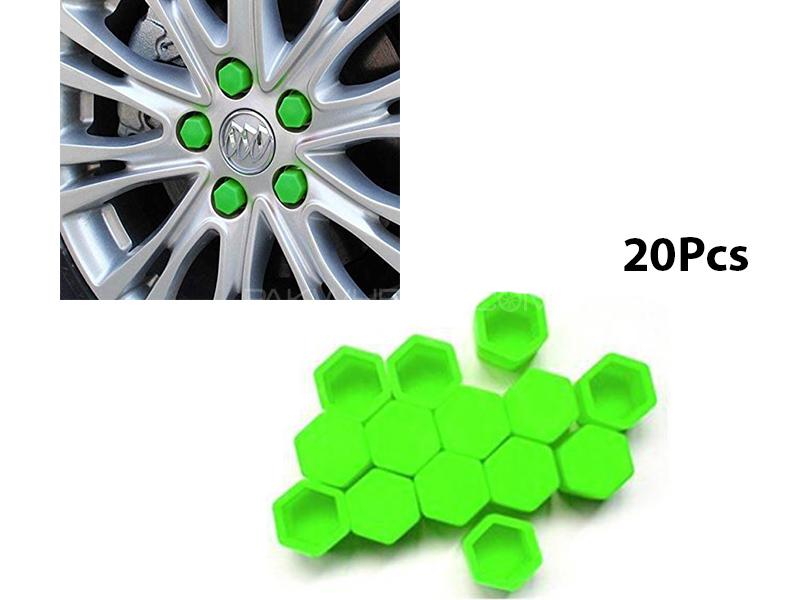 Car Universal Wheels Nut Caps | Car Bolt Caps | Wheel Hub Screw Cover - Green 20Pcs Image-1