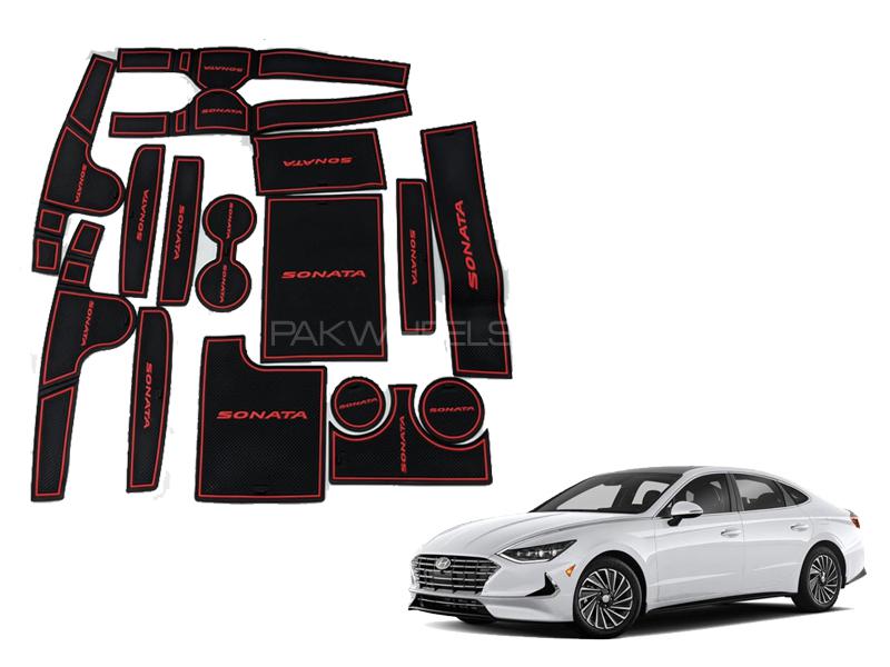 Hyundai Sonata Interior Non Slip Mats Set Red Black Image-1