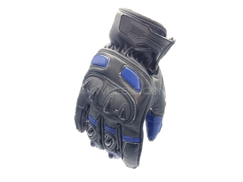 Motorcycle Genuine Touring Leather Gloves Blue XL Image-1