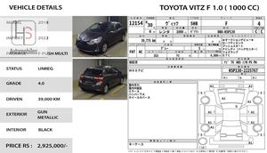 Used Toyota Vitz F 1.0 2018