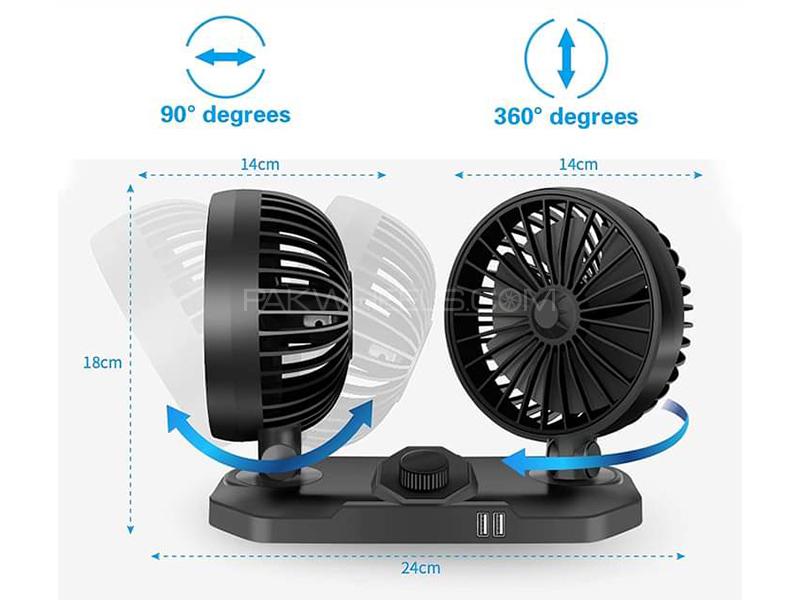 Buy Universal Car Double Head Fan With Dual USB Charging Port in