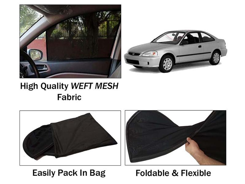 Honda Civic 1995-2001 Sun Shades | Heat Proof | Foldable | Mesh Fabric | 4 Pcs Set  Image-1