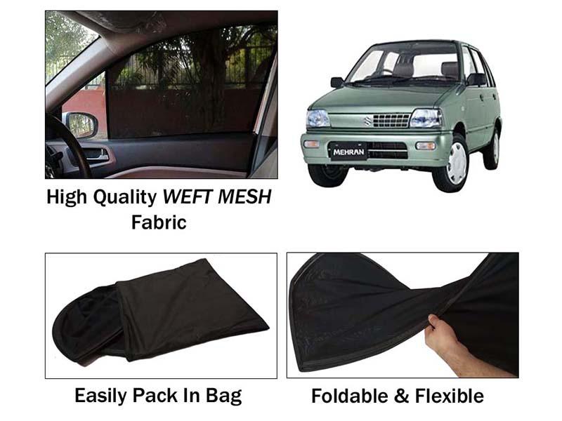 Suzuki Mehran 1988-2019 Sun Shades | Heat Proof | Foldable | Mesh Fabric | 4 Pcs Set  Image-1