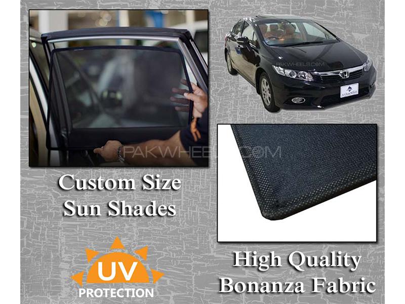 Honda Civic 2012-2016 Sun Shades | Bonanza Fabric | Thick Rods | Original Size Image-1
