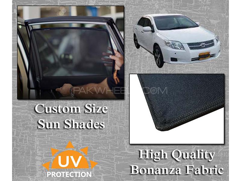 Toyota Axio 2007 Sun Shades | Bonanza Fabric | Thick Rods | Original Size Image-1
