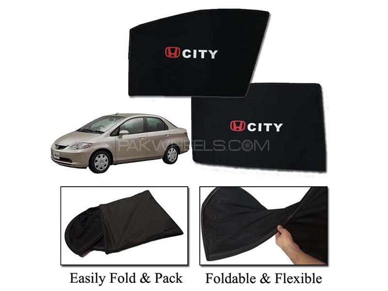Honda City 2003-2008 Foldable Sun Shades With Logo | Mesh Fabric | Heat Proof | Dark Black  Image-1