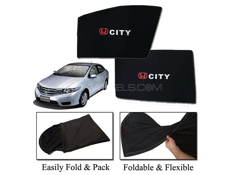 Honda City 2009-2021 Foldable Sun Shades With Logo | Mesh Fabric | Heat Proof | Dark Black 