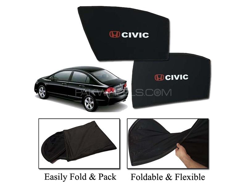 Honda Civic 2006-2012 Foldable Sun Shades With Logo | Mesh Fabric | Heat Proof | Dark Black 