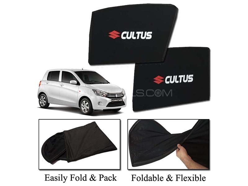 Suzuki Cultus 2018-2022 Foldable Sun Shades With Logo | Mesh Fabric | Heat Proof | Dark Black 
