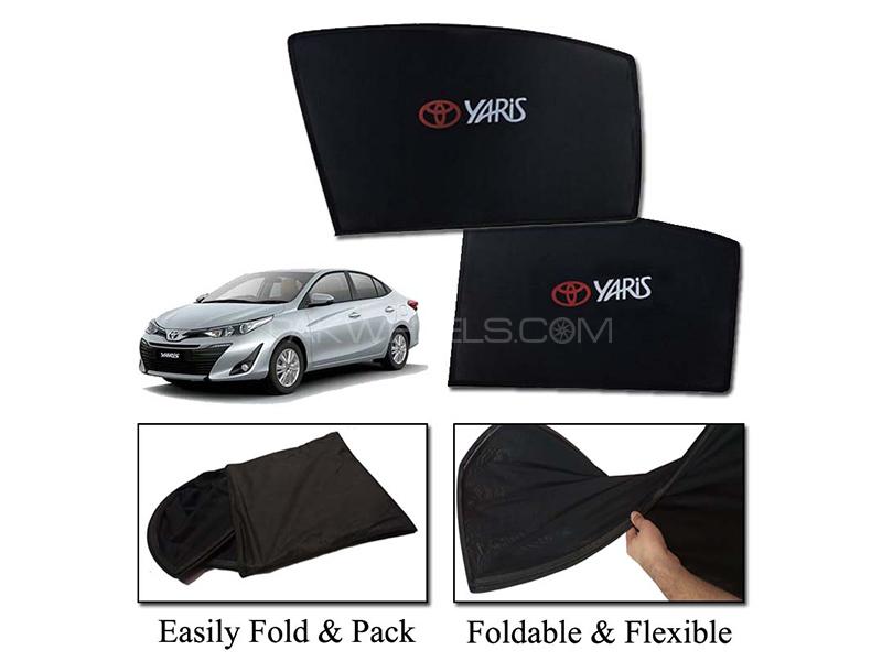 Toyota Yaris 2020-2022 Foldable Sun Shades With Logo | Mesh Fabric | Heat Proof | Dark Black  Image-1