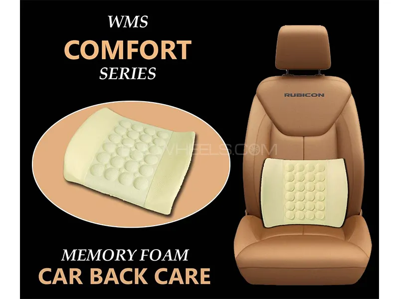 Car Back Rest | Car Back Care Cushion | Lumbar Support | Beige Image-1