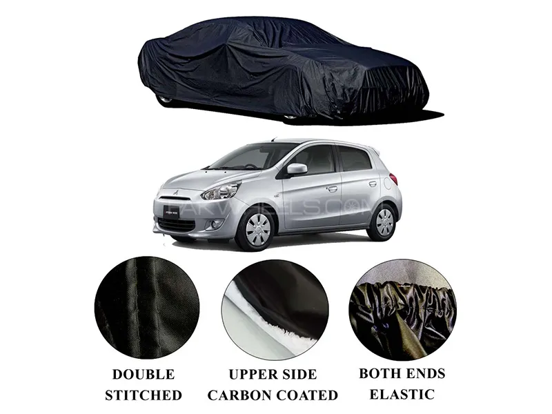 Mitsubishi Mirage 2012-2023 Polymer Carbon Coated Car Top Cover | Double Stitched | Water Proof