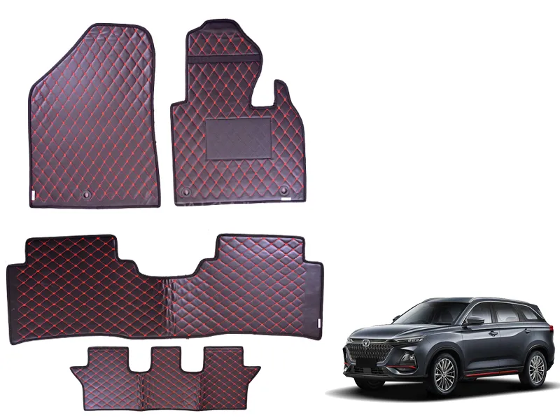 Changan Oshan X7 Diamond Cut Floor Mat 4Pcs Luxury Floor Mat Premium Black Red Mat Genuine Fitting 
