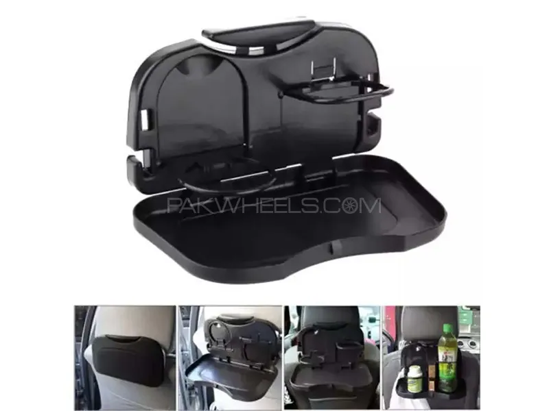 Car Back Seat Organizer | Drink & Glass Holder Tray | Black | Pack Of 2 Image-1