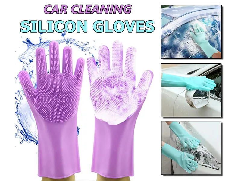 Car Cleaning Silicon Gloves | Soft Bristles | Washable | Reusable | Pack Of 2 Image-1