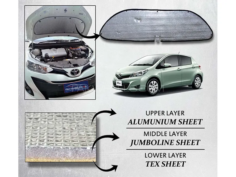 Toyota Vitz 2011-2019 Bonnet Insulation Namda | Silver Aluminium | Triple Layer Image-1