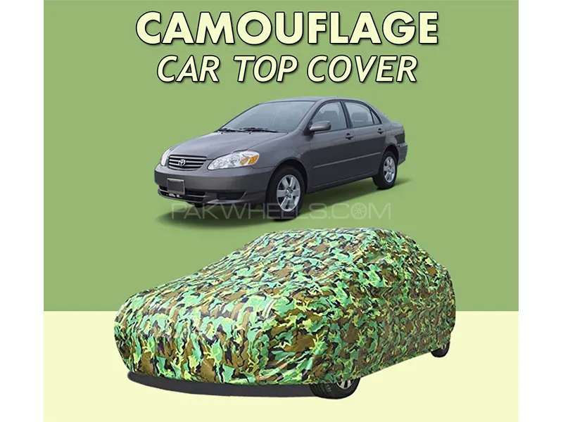Toyota Corolla 2002-2008 Top Cover | Camouflage Design Parachute | Double Stitched | Dust Proof | Wa Image-1