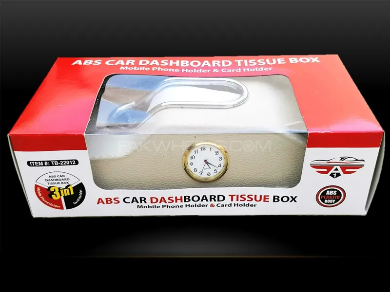 Car Dashboard Tissue Box With Clock Mobile Holder Card Holder Beige  Image-1