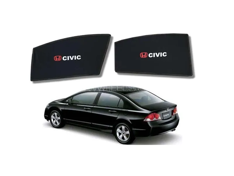 Honda Civic 2007-2012 Fix Side Shade With Logo Black UV Protection Heat Protection Image-1