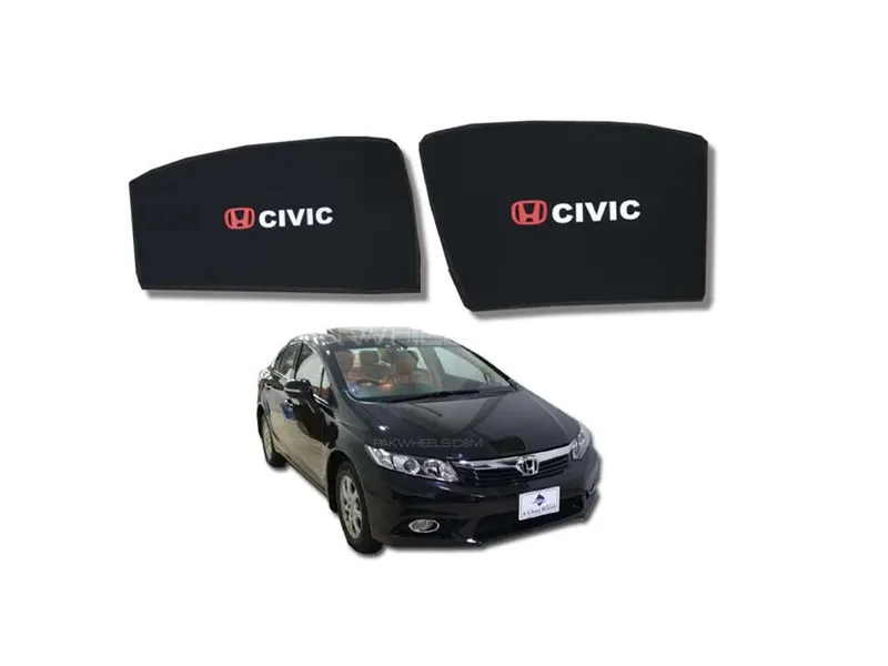 Honda Civic 2013-2016 Fix Side Shade With Logo Black UV Protection Heat Protection Image-1