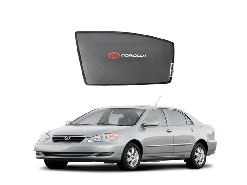 Toyota Corolla 2002-2008 Side Fix Side Shade With Logo Black UV Protection Heat Protection 